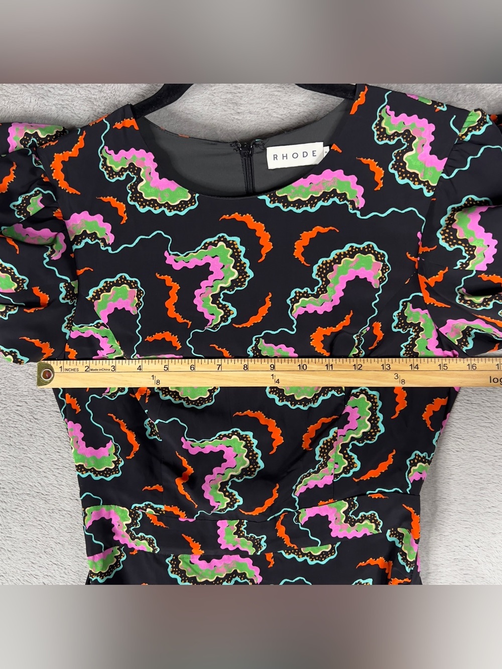 Rhode Pia Mini Dress Women's Size 2 Soundwave Print Billowy Ruched Asymmetric - Picture 11 of 15